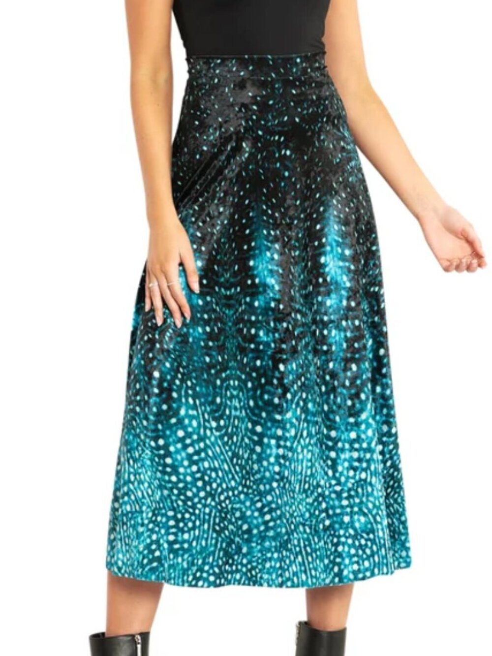 Black Milk Whale Of A Time Velvet A Line Midaxi Skirt XL teal ocean seapunk midi